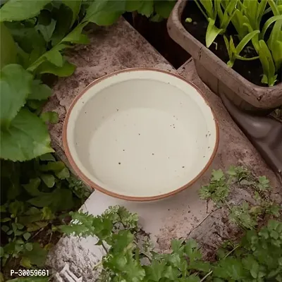 Claymistry Wide Ceramic Ivory with Brown Borders  Ridges Serving Bowl