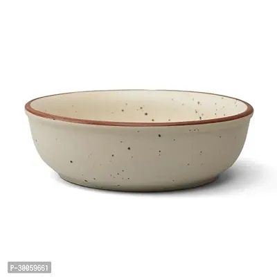 Claymistry Wide Ceramic Ivory with Brown Borders  Ridges Serving Bowl-thumb3