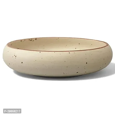 Claymistry Wide Ceramic Ivory with Brown Dots  Brown Edge Serving Bowl-thumb0