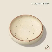 Claymistry Wide Ceramic Ivory with Brown Dots  Brown Edge Serving Bowl-thumb2