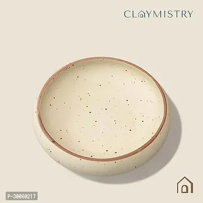 Claymistry Wide Ceramic Ivory with Brown Dots  Brown Edge Serving Bowl-thumb3