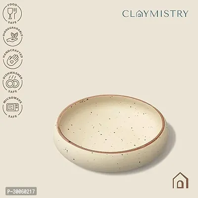 Claymistry Wide Ceramic Ivory with Brown Dots  Brown Edge Serving Bowl-thumb4