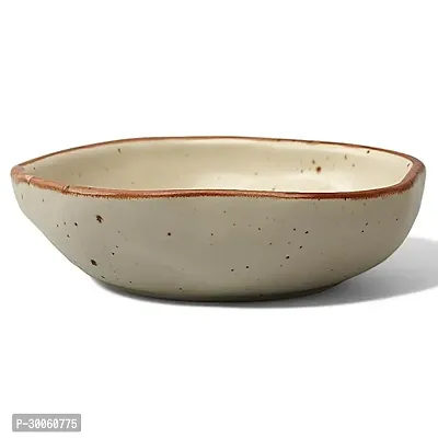 Claymistry Small Asymmetric Ceramic Ivory with Brown Dots  Brown Edge Serving Bowl