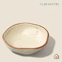 Claymistry Small Asymmetric Ceramic Ivory with Brown Dots  Brown Edge Serving Bowl-thumb1