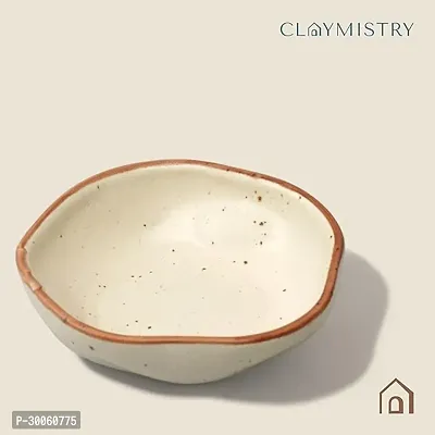 Claymistry Small Asymmetric Ceramic Ivory with Brown Dots  Brown Edge Serving Bowl-thumb2