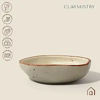 Claymistry Small Asymmetric Ceramic Ivory with Brown Dots  Brown Edge Serving Bowl-thumb2