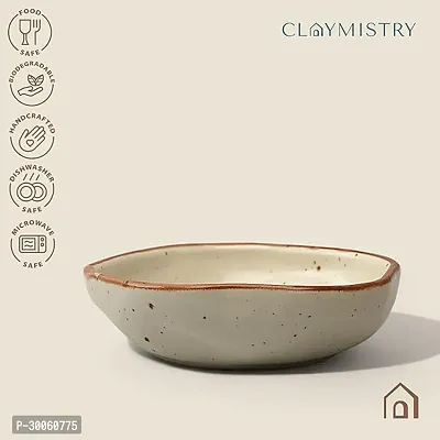 Claymistry Small Asymmetric Ceramic Ivory with Brown Dots  Brown Edge Serving Bowl-thumb3