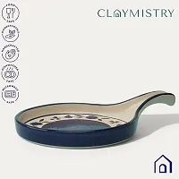 Claymistry Ceramic Dinner  Snacks Round Blue  White Florals with Handle Tray-thumb2