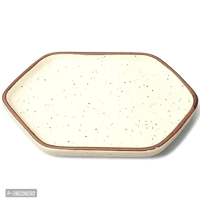 Claymistry Ceramic Dinner  Snacks Ivory with Brown Edges Hexagon Serving Tray-thumb0