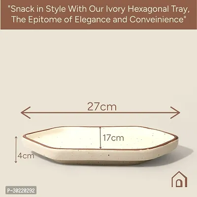 Claymistry Ceramic Dinner  Snacks Ivory with Brown Edges Hexagon Serving Tray-thumb4