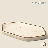 Claymistry Ceramic Dinner  Snacks Ivory with Brown Edges Hexagon Serving Tray-thumb2