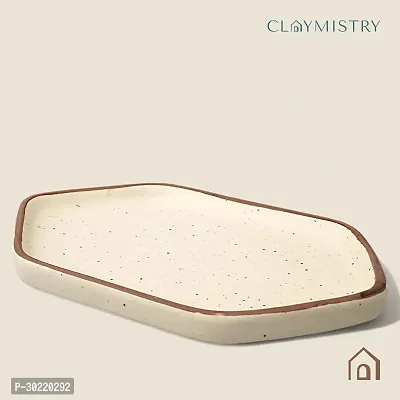 Claymistry Ceramic Dinner  Snacks Ivory with Brown Edges Hexagon Serving Tray-thumb3