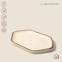 Claymistry Ceramic Dinner  Snacks Ivory with Brown Edges Hexagon Serving Tray-thumb1