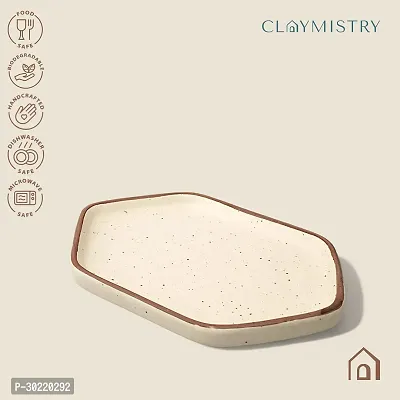 Claymistry Ceramic Dinner  Snacks Ivory with Brown Edges Hexagon Serving Tray-thumb2