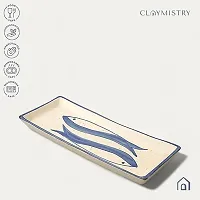 Claymistry Ceramic Dinner  Snacks White with Blue Fish Rectangle Serving Plate-thumb1