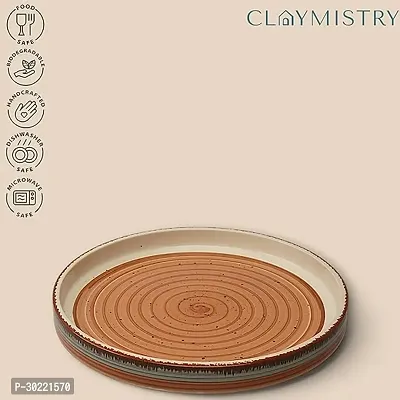 Claymistry Ceramic Dinner  Snacks Orange  White with Swirl Print Round Tray, Set of 1-thumb2