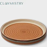 Claymistry Ceramic Dinner  Snacks Orange  White with Swirl Print Round Tray, Set of 1-thumb2