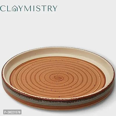 Claymistry Ceramic Dinner  Snacks Orange  White with Swirl Print Round Tray, Set of 1-thumb3