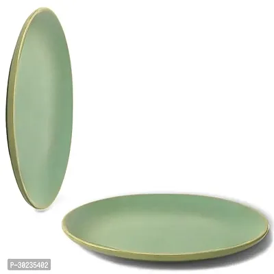 Claymistry Ceramic Dinner  Snacks Green with Golden Edge Plate, Set of 2-thumb0