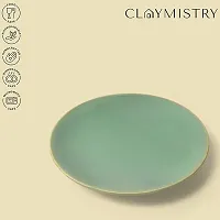 Claymistry Ceramic Dinner  Snacks Green with Golden Edge Plate, Set of 2-thumb1