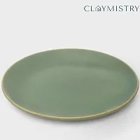 Claymistry Ceramic Dinner  Snacks Green with Golden Edge Plate, Set of 2-thumb2