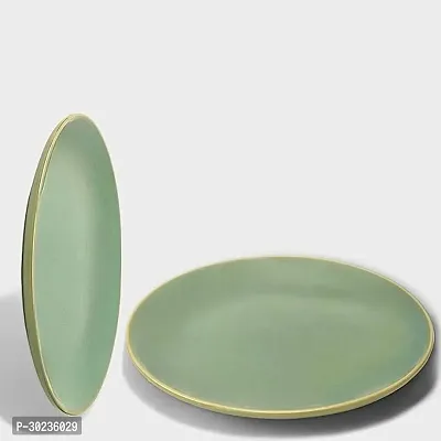 Claymistry Ceramic Dinner  Snacks Green with Golden Edge Plate, Set of 2