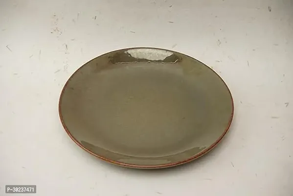 Claymistry Ceramic Dinner  Snacks Olive Green with Reddish Brown Edge Plate, Set of 2-thumb2