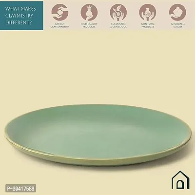 Claymistry Ceramic Dinner  Snacks Green with Golden Edge Plate, Set of 1-thumb5