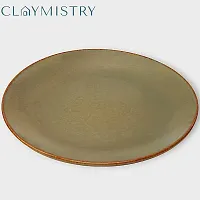 Ceramic Dinner  Snacks Olive Green with Reddish Brown Edge Plate-thumb3