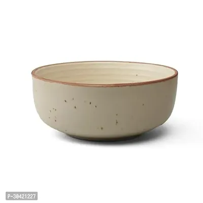 Claymistry Ceramic Ivory with Brown Border  Ridges Serving Bowl-thumb2