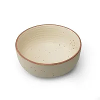 Claymistry Ceramic Ivory with Brown Border  Ridges Serving Bowl-thumb2