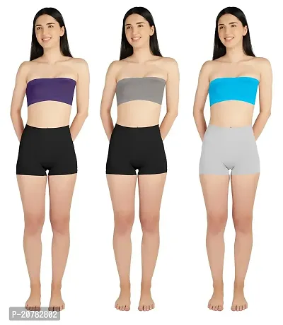 Gauri Creation | Women's Fabric Nylon Regular Fit Non-Padded and Non-Wired Seamless Strapless Tube Bra Pack of 3 (Purple  Grey  Sky Blue)