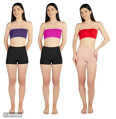 Gauri Creation | Women's Fabric Nylon Regular Fit Non-Padded and Non-Wired Seamless Strapless Tube Bra Pack of 3(Purple  Pink  Red)