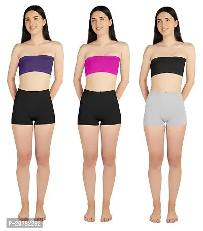 Gauri Creation | Women's Fabric Nylon Regular Fit Non-Padded and Non-Wired Seamless Strapless Tube Bra Pack of 3(Purple  Pink  Black)-thumb0
