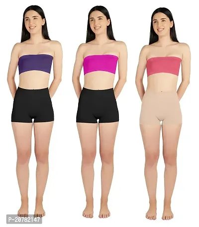 Gauri Creation | Women's Fabric Nylon Regular Fit Non-Padded and Non-Wired Seamless Strapless Tube Bra Pack of 3(Purple  Pink  Orange)