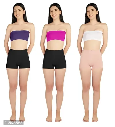 Gauri Creation | Women's Fabric Nylon Regular Fit Non-Padded and Non-Wired Seamless Strapless Tube Bra Pack of 3(Purple  Pink  White)