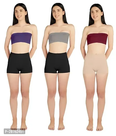 Gauri Creation | Women's Fabric Nylon Regular Fit Non-Padded and Non-Wired Seamless Strapless Tube Bra Pack of 3 (Purple  Grey  Maroon)