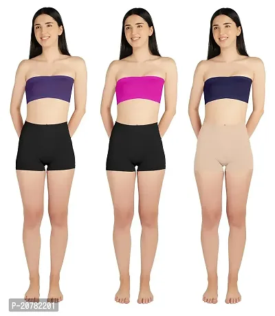 Gauri Creation | Women's Fabric Nylon Regular Fit Non-Padded and Non-Wired Seamless Strapless Tube Bra Pack of 3(Purple  Pink  Navy Blue)