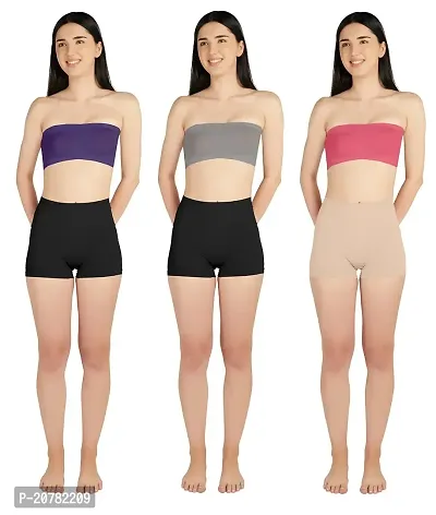 Gauri Creation | Women's Fabric Nylon Regular Fit Non-Padded and Non-Wired Seamless Strapless Tube Bra Pack of 3 (Purple  Grey  Orange)