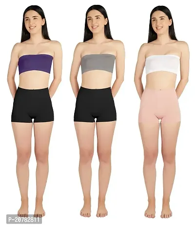 Gauri Creation | Women's Fabric Nylon Regular Fit Non-Padded and Non-Wired Seamless Strapless Tube Bra Pack of 3 (Purple  Grey  White)