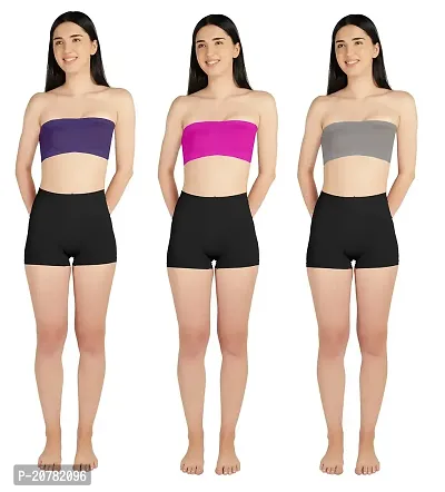Gauri Creation | Women's Fabric Nylon Regular Fit Non-Padded and Non-Wired Seamless Strapless Tube Bra Pack of 3 (Purple  Grey  Pink)-thumb0