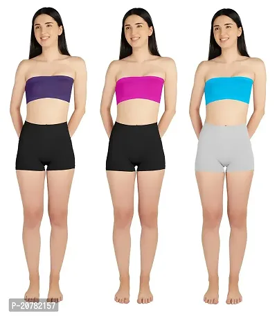 Gauri Creation | Women's Fabric Nylon Regular Fit Non-Padded and Non-Wired Seamless Strapless Tube Bra Pack of 3(Purple  Pink  Sky Blue)