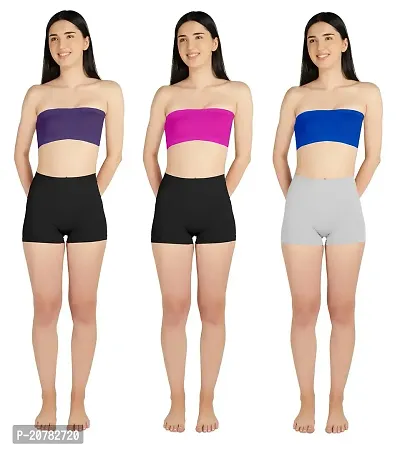 Gauri Creation | Women's Fabric Nylon Regular Fit Non-Padded and Non-Wired Seamless Strapless Tube Bra Pack of 3(Purple  Pink  Blue)