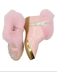Baby Walk Pink Leaf Girl Boat Zip  Hair Shoes Age from 10 Month to 7 Year, Special  Comfort Zip Hairy Shoes for Baby Girls Angels Shoes. Pink Design 01-thumb1
