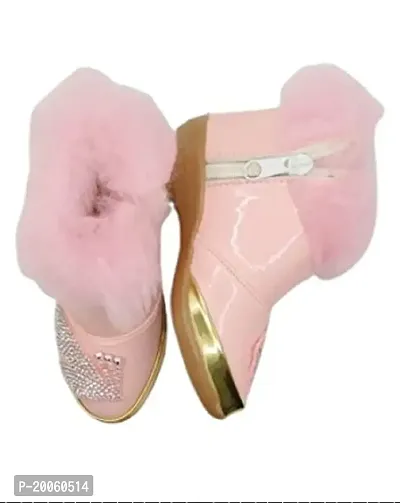 Baby Walk Pink Leaf Girl Boat Zip  Hair Shoes Age from 10 Month to 7 Year, Special  Comfort Zip Hairy Shoes for Baby Girls Angels Shoes. Pink Design 01-thumb2