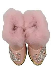 Baby Walk Pink Leaf Girl Boat Zip  Hair Shoes Age from 10 Month to 7 Year, Special  Comfort Zip Hairy Shoes for Baby Girls Angels Shoes. Pink Design 5-thumb3