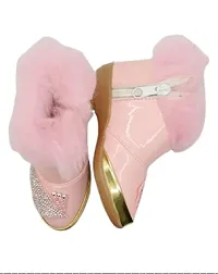 Baby Walk Pink Leaf Girl Boat Zip  Hair Shoes Age from 10 Month to 7 Year, Special  Comfort Zip Hairy Shoes for Baby Girls Angels Shoes. Pink Design 2-thumb1