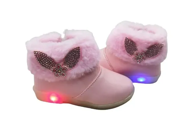 Baby Walk Girl LED Light with Zip & Hairy Boat Shoes- Twinkle Twinkle Little Star LED Light Shoes for Angel Girl Age from 3 Month to 5 Year Design 5