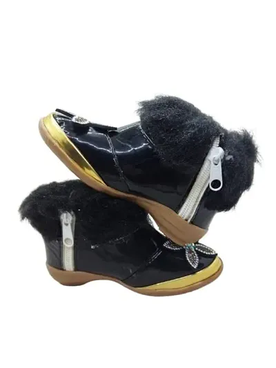 Baby Walk Star Girl Boat Zip & Hair Shoes Age from 10 Month to 7 Year, Special & Comfort Zip Hairy Shoes for Baby Girls Angels Shoes. Black