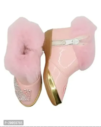 Baby Walk Pink Leaf Girl Boat Zip  Hair Shoes Age from 10 Month to 7 Year, Special  Comfort Zip Hairy Shoes for Baby Girls Angels Shoes. Pink-thumb2